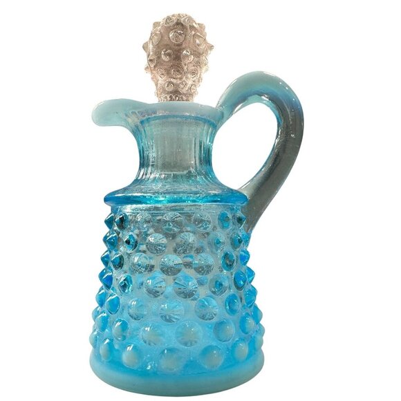 Fenton Opalescent Cruet Bottle Italy Hobnail Pattern Clear Stopper Vintage Glass - Picture 1 of 16